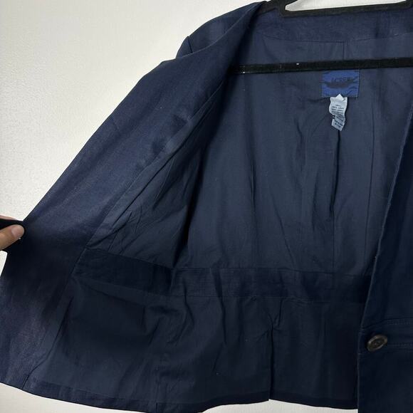 J.Crew Linen Blazer One Button Crop 3/4 Sleeves Collarless Coastal Navy Blue 6 - Picture 9 of 9